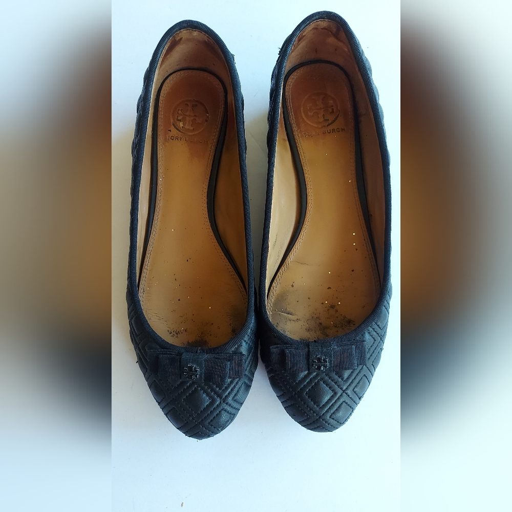 Tory Burch Marion black quilted leather ballet flats, size 7M